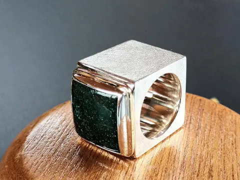 Side view of Monolith handcrafted sterling silver contemporary ring sculpture by MoodObjekt