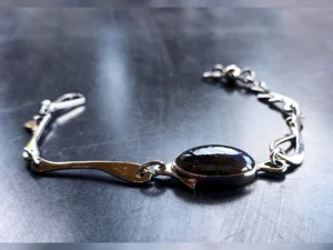 Three-quarter angled view of the Blue Hour contemporary sterling silver bracelet.