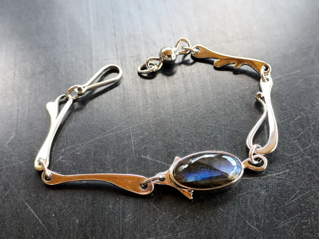 Alternative angled view of the Blue Hour contemporary sterling silver bracelet.