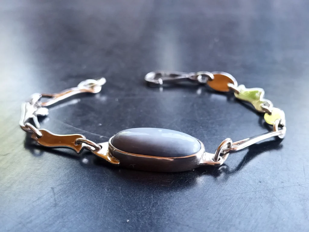 Alternative angled view of the Ophelia contemporary sterling silver bracelet.