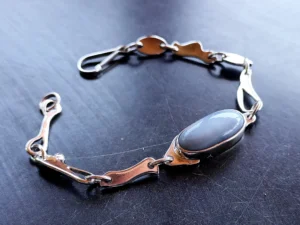 Profile view of the Ophelia contemporary sterling silver bracelet.