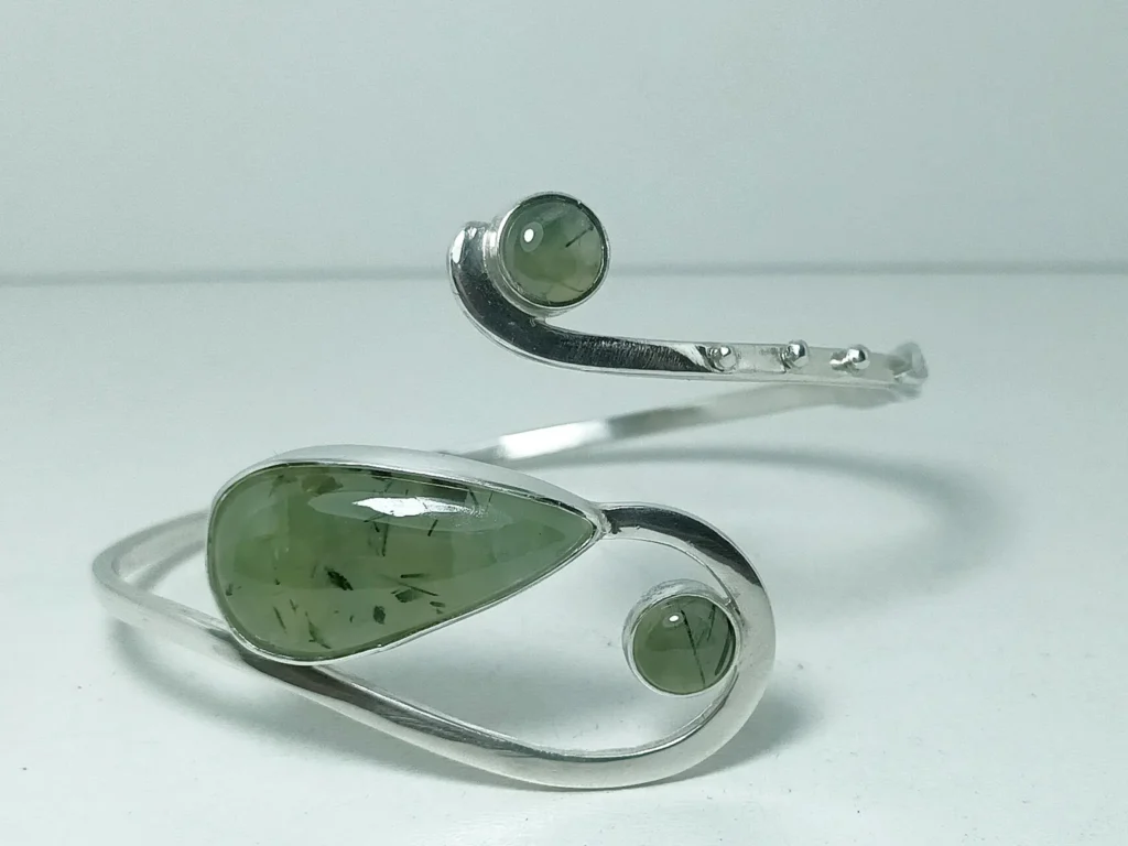 Front view of the Moonbound contemporary sterling silver bracelet with natural gemstone.