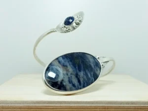 Angled view of Deep Down contemporary sterling silver cuff bracelet