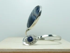 Side view of Deep Down handmade sterling silver cuff bracelet