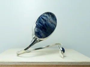 Front angled view of Deep Down contemporary sterling silver cuff bracelet