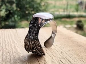 Portrait angled view of the Daybreak contemporary sterling silver bracelet.
