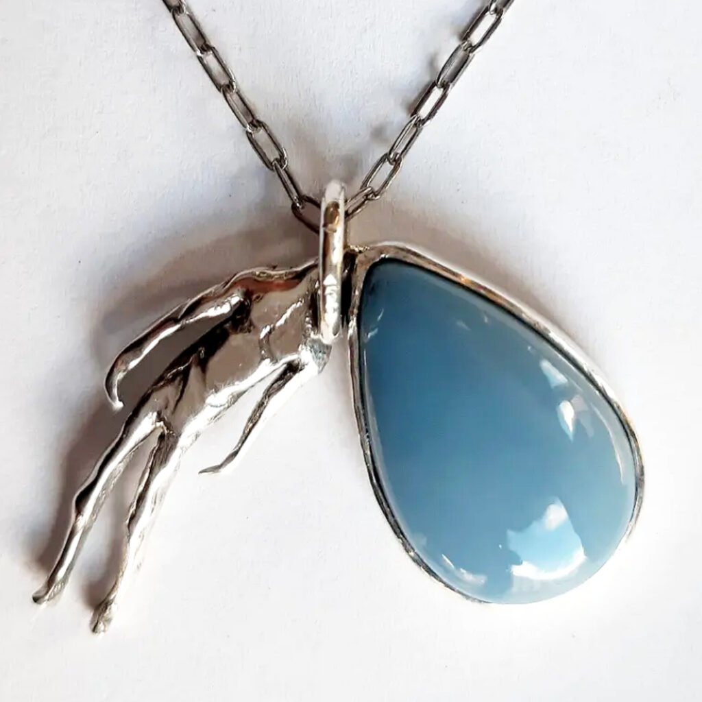 Overthinker sterling silver pendant with blue gemstone