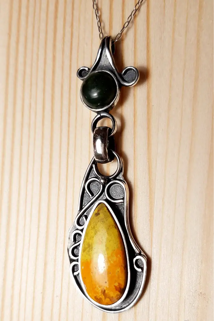 Confluence sterling silver pendant with natural gemstones – front angle 2