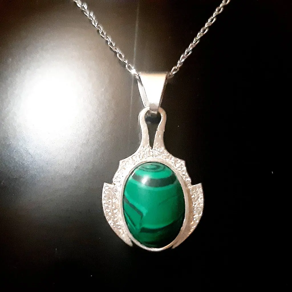 Verdant sterling silver pendant with malachite – front
