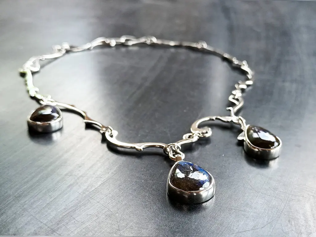 Cadence contemporary sterling silver necklace with three labradorites