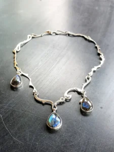 Cadence sterling silver necklace with three natural labradorites