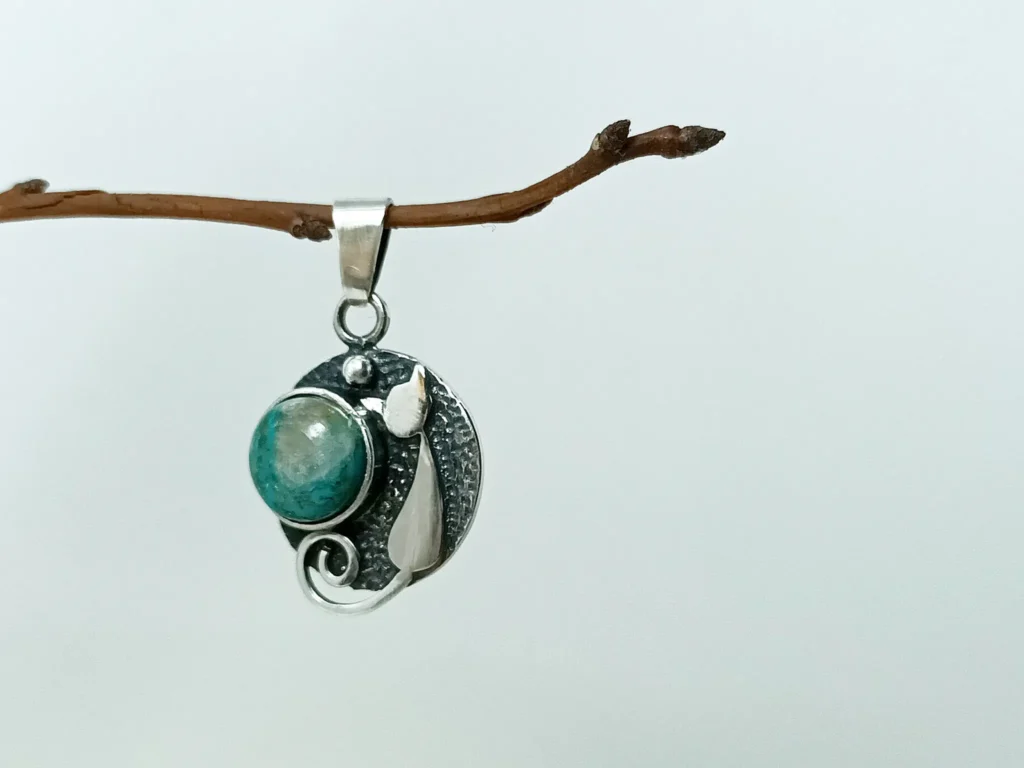 Silent Companion handcrafted sterling silver cat pendant featuring amazonite
